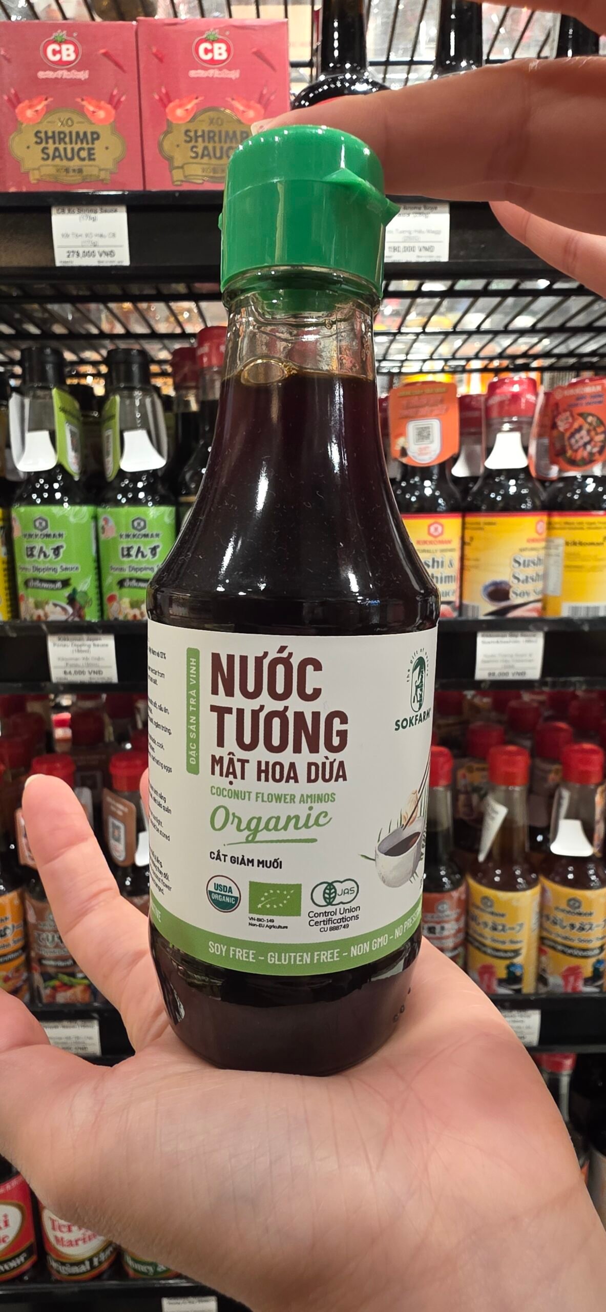 Salsa de aminos de flor de coco Sokfarm, sin gluten y sin soja, alternativa a la salsa de soja en Vietnam